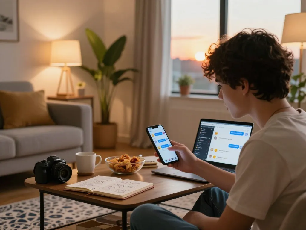 Engaging chat with Spicychat AI in a cozy living room setting showcasing digital companionship.