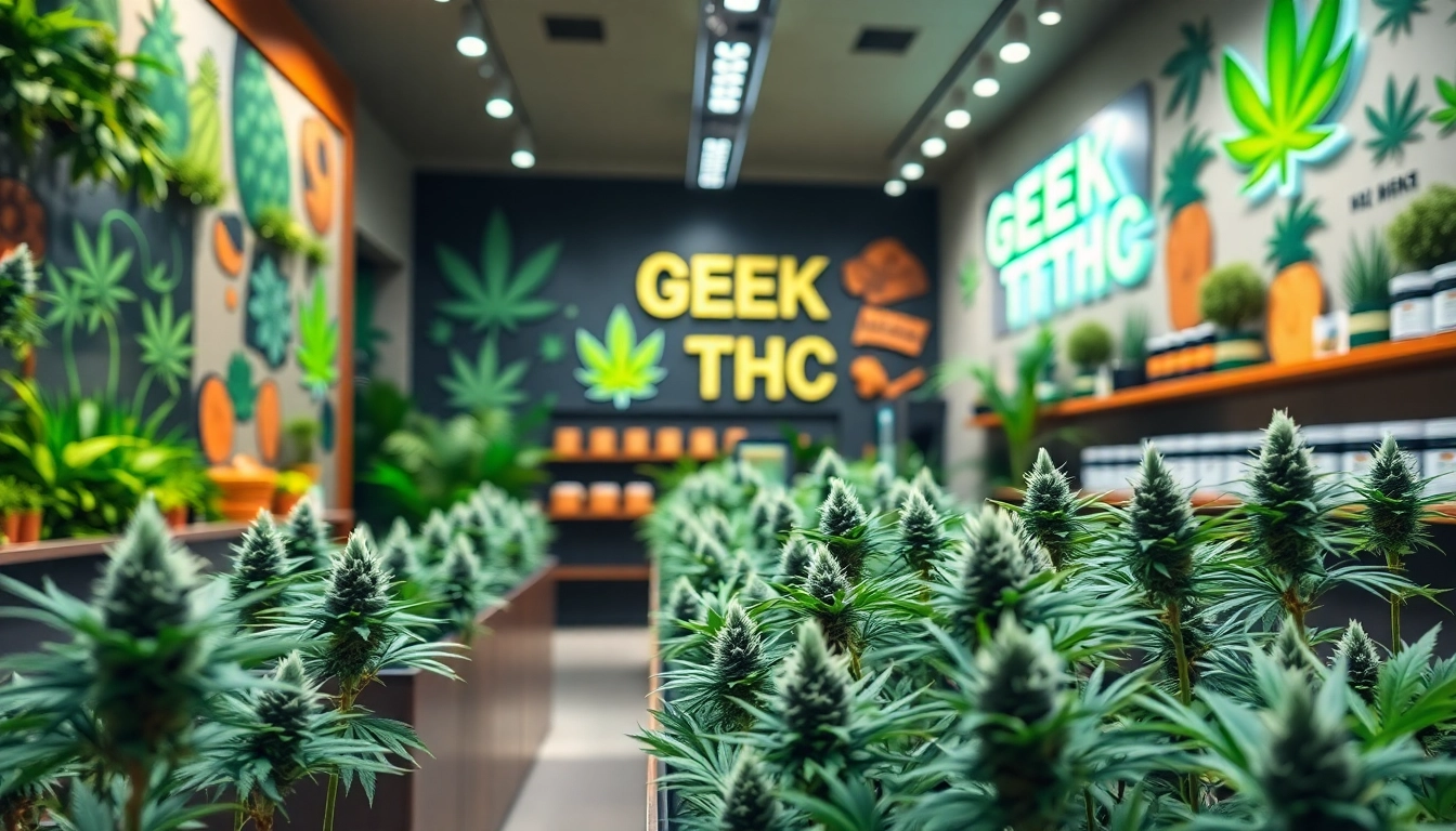 Showcasing GEEK THC products in a vibrant, inviting dispensary environment.