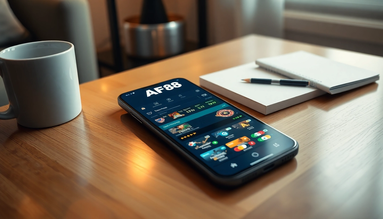 AF88 online betting interface on smartphone showing gaming options and user-friendly design in a cozy setting.