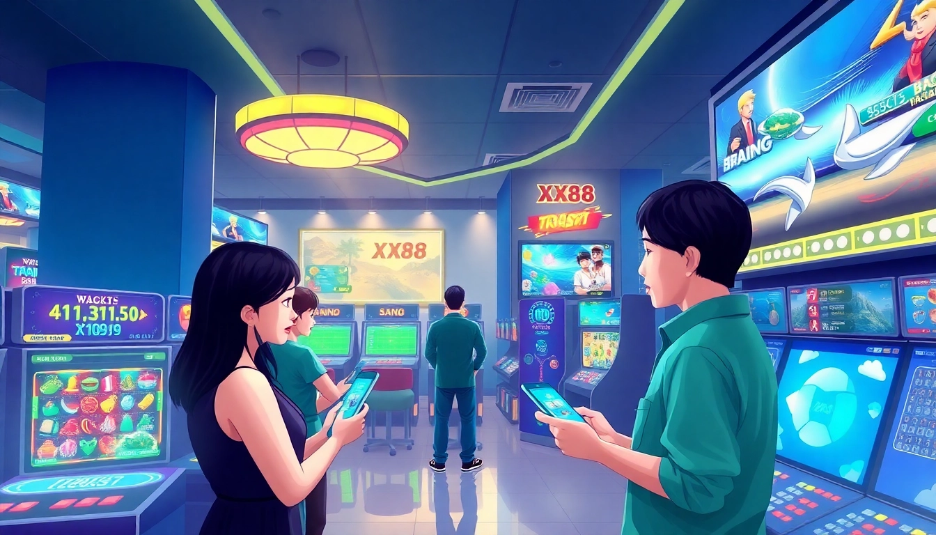 Dynamic scene showcasing users engaging with the XX88 online gambling platform, highlighting secure gaming.