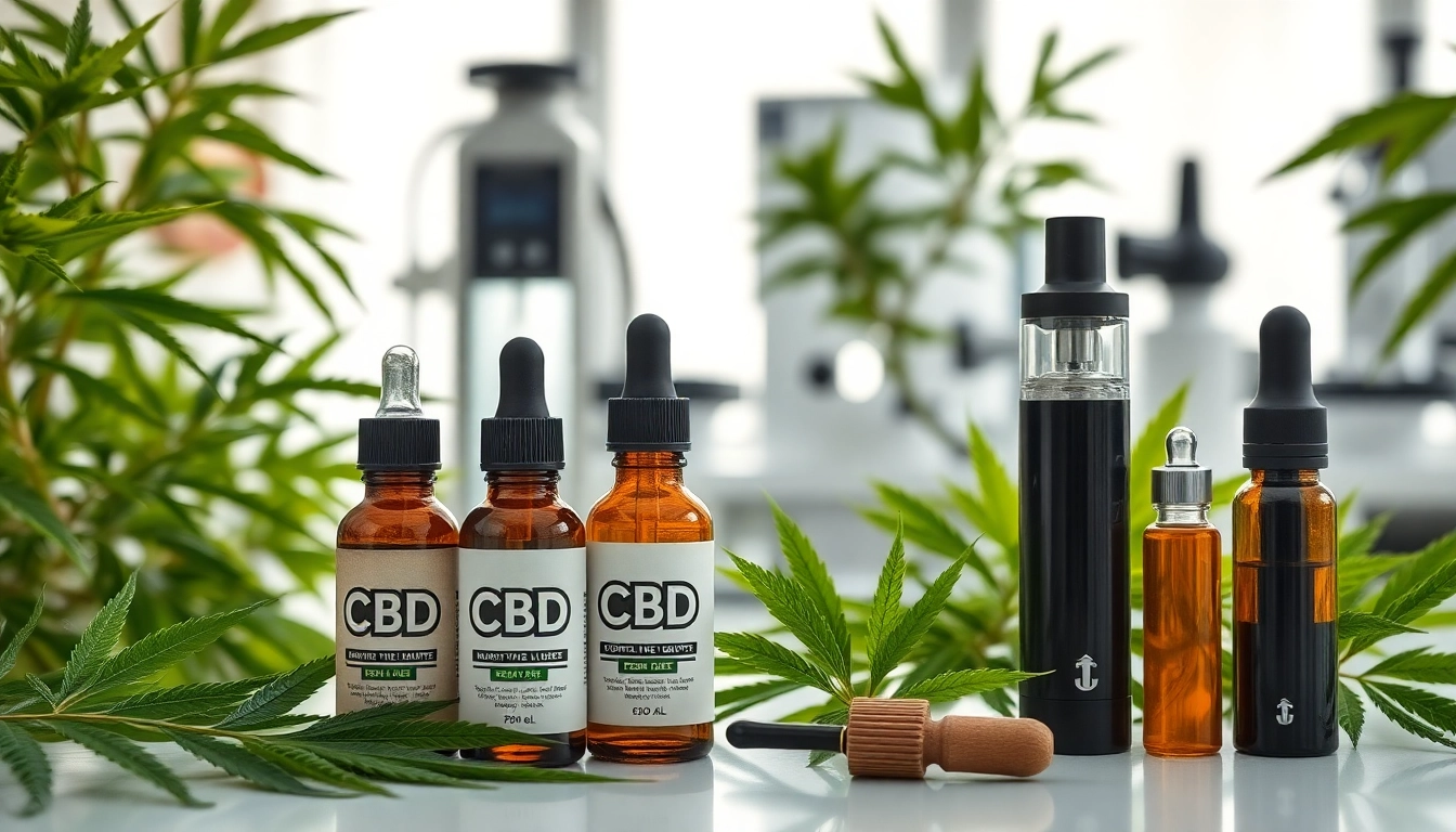 CBD-olja och vape-produkter i en naturlig välbefinnande- miljö, som visar organisk kvalitet och laboratorietestad renhet.