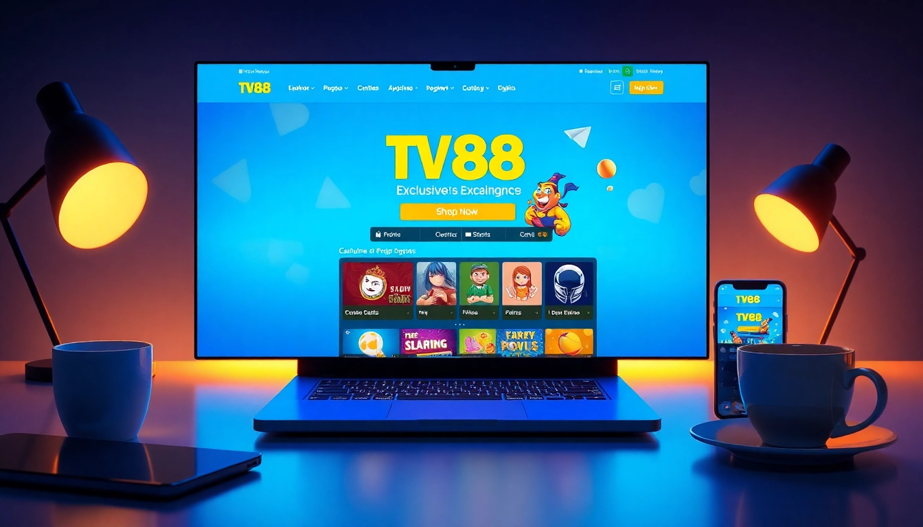 TV88 online gaming platform interface showcasing diverse games and exclusive offers in a vibrant design.