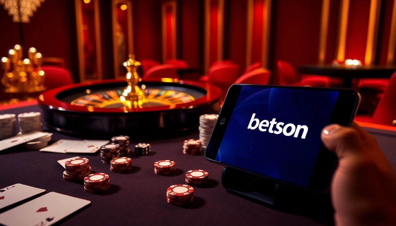 Betsson online gaming highlighted with sophisticated casino elements and technology.