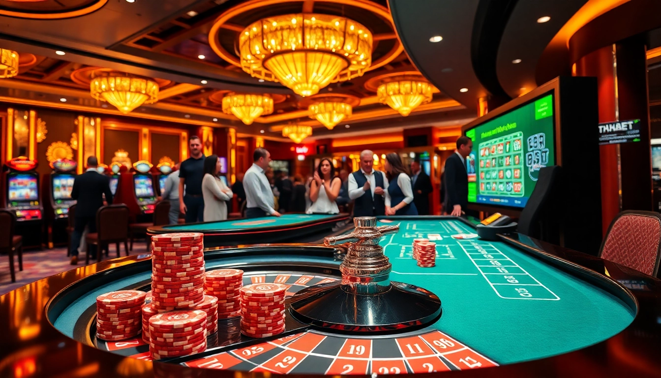 THABET casino players enjoying a thrilling game at a luxurious roulette table.