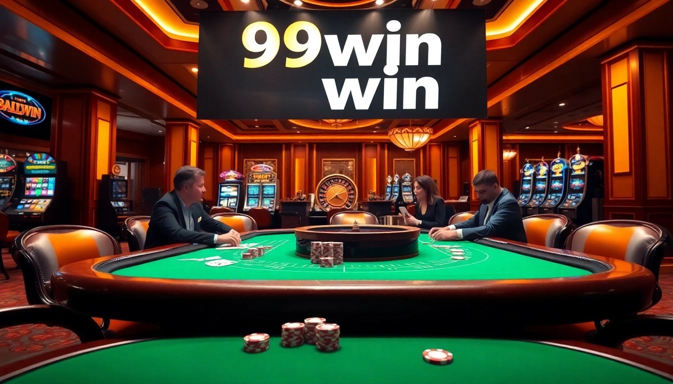 Experience the thrill of poker with 99win in a vibrant casino setting.