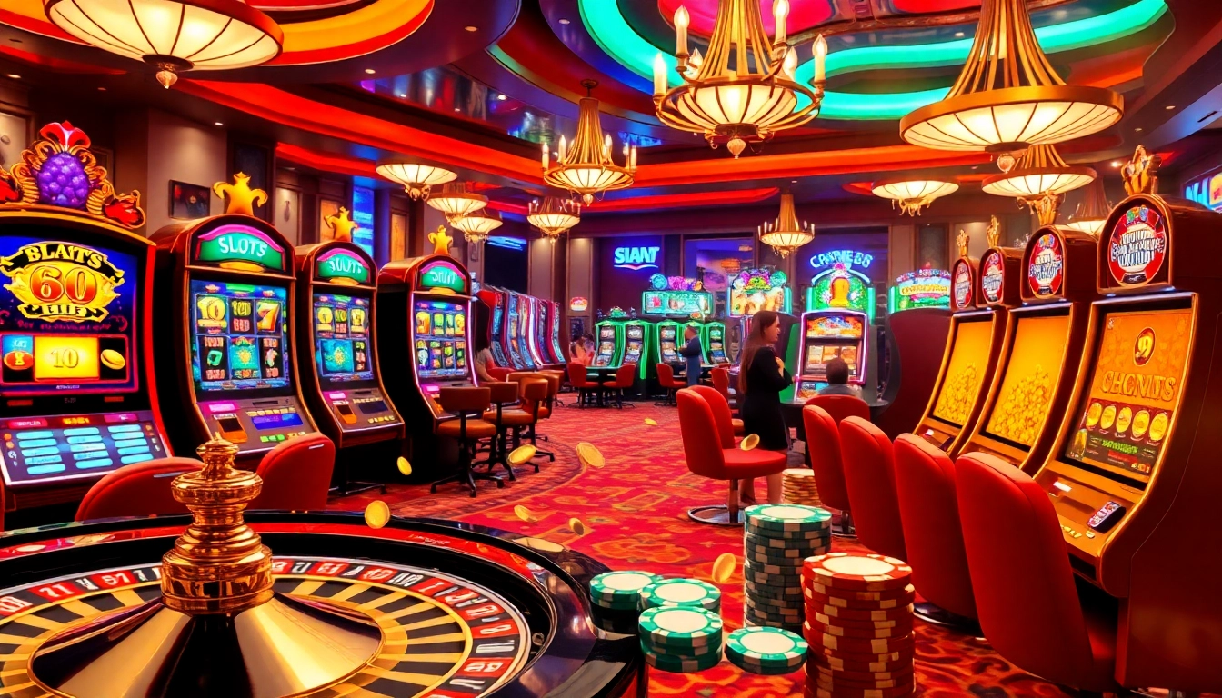 Players enjoying a thrilling moment at SLOTS8 slot machines inside a vibrant casino.