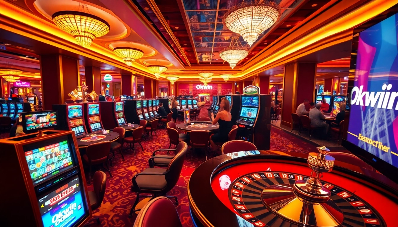 Players enjoying a vibrant casino scene as they gamble on Okwin games, highlighting excitement and strategy.