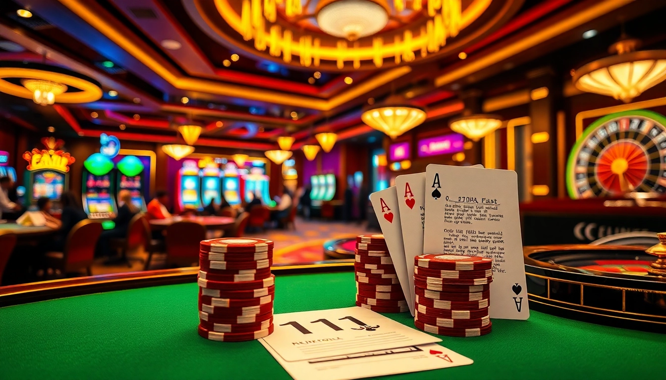 Players enjoying an exciting game of poker with 11UU chips stacked high at a luxurious casino table.
