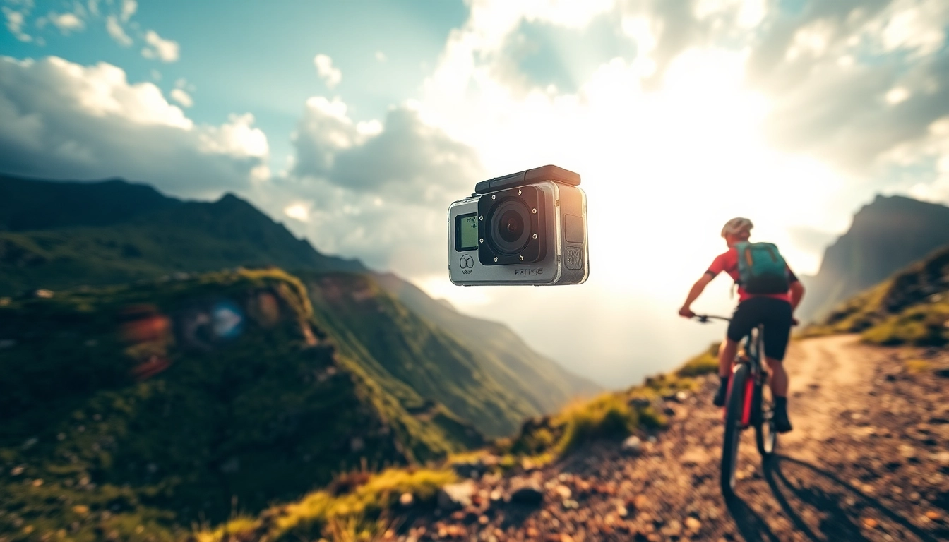 High-performance action camera capturing a cyclist's thrilling ride in rugged terrain.