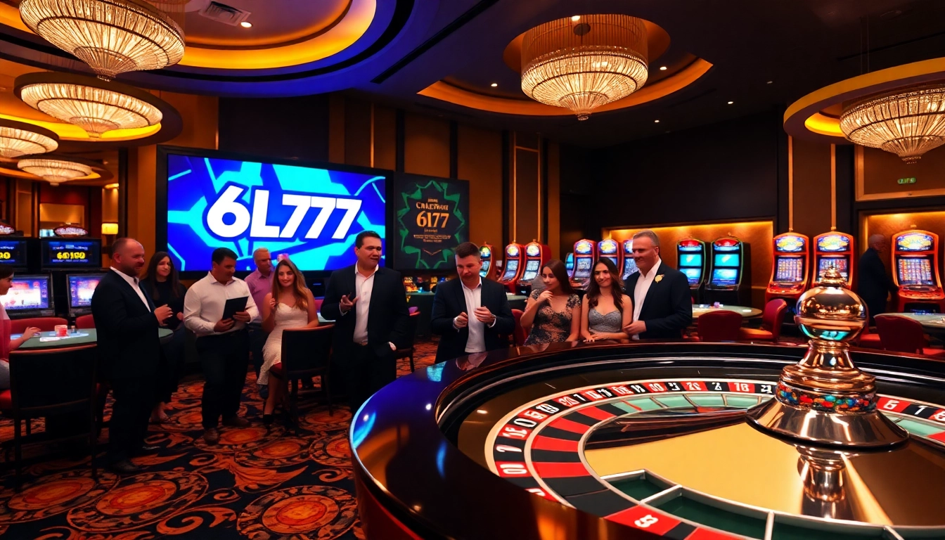 Excited players at a casino table engage with vibrant 6L777 roulette action.