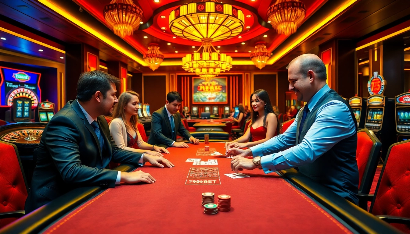 Players enjoying a thrilling game at a luxurious 789BET casino table with dynamic action.