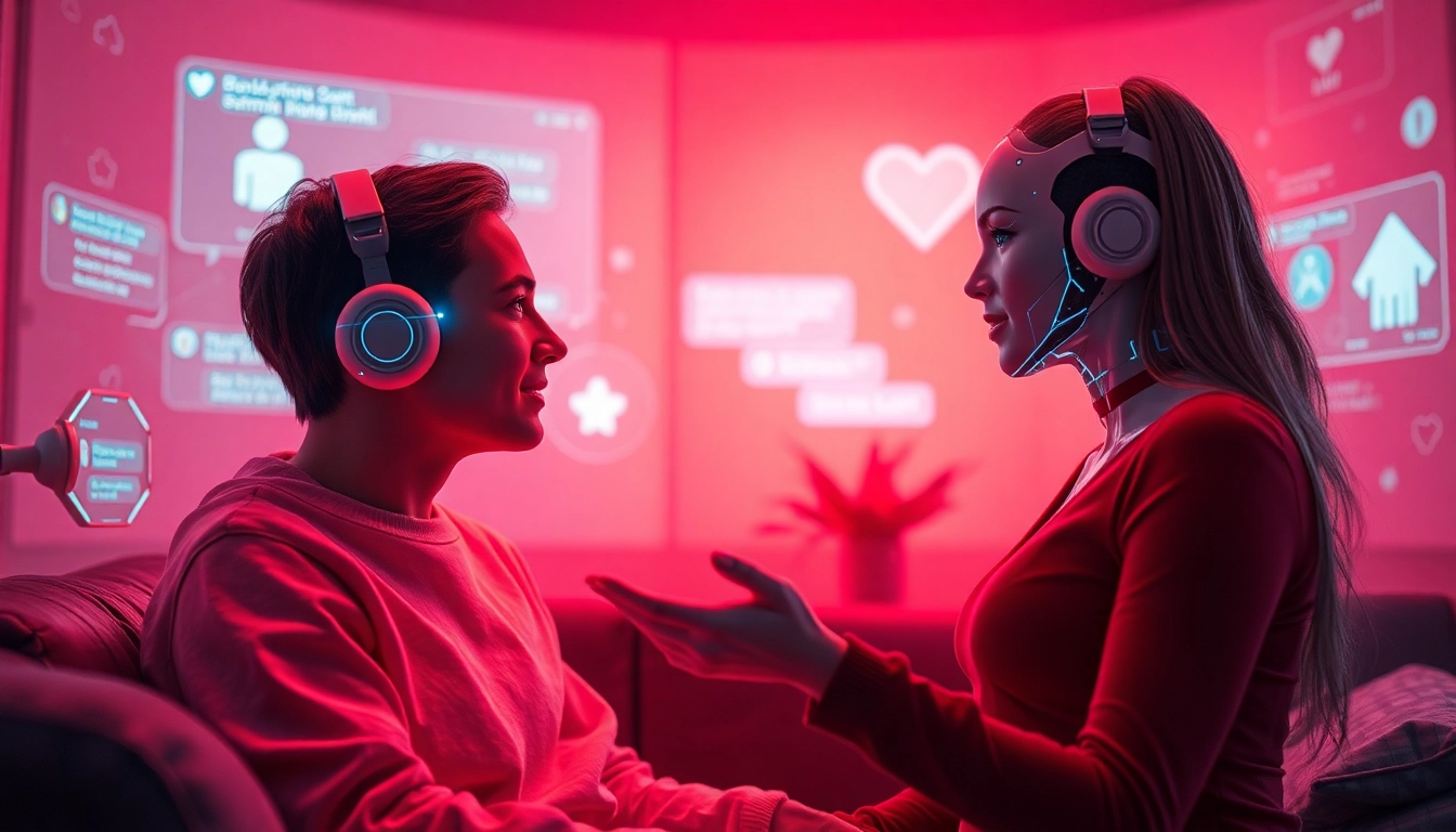 Engaging interaction in sex AI chat, showcasing a user and AI character in a cozy, inviting digital space.