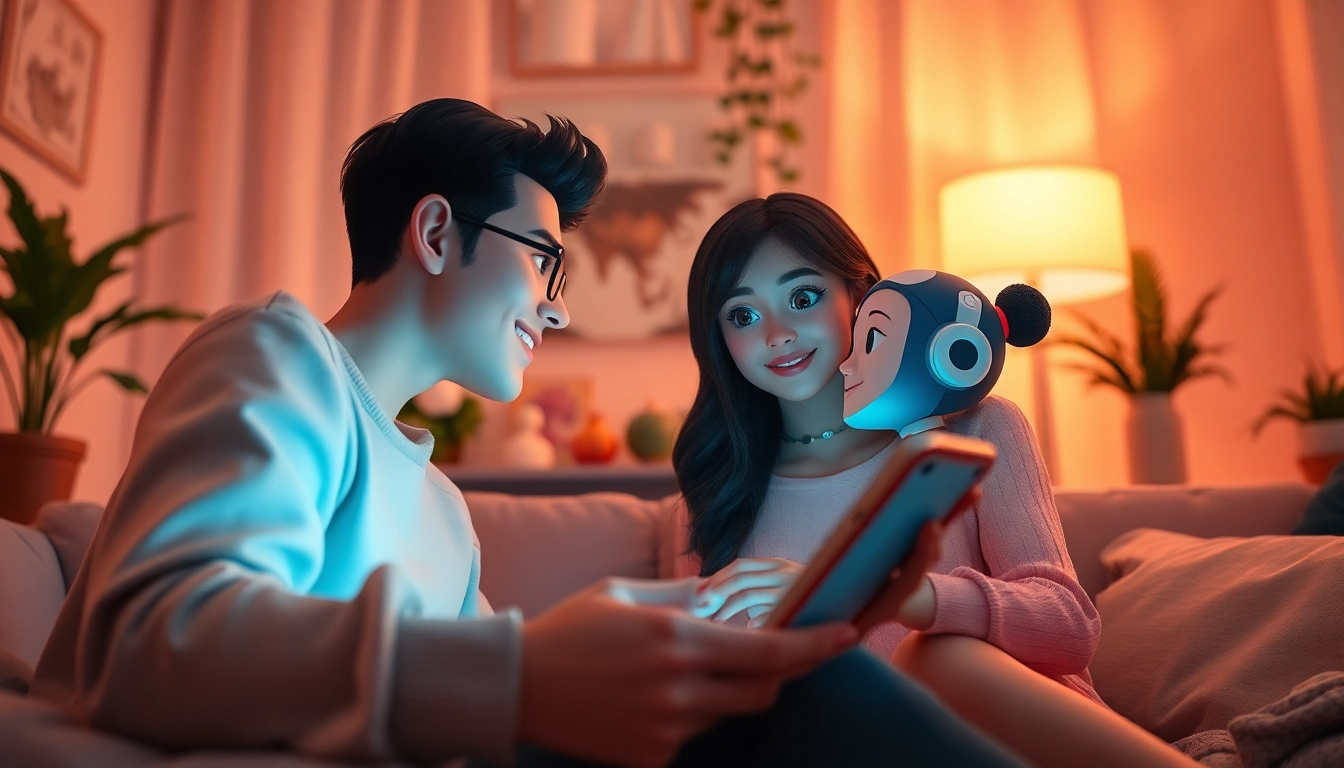 Engaging scene of a user interacting with a character AI in a cozy setting, focused on sex AI chat.