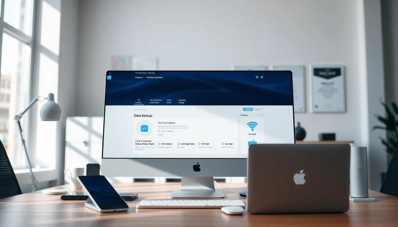爱思助手 interface displayed on a modern office desktop, featuring data management tools for iPhone.