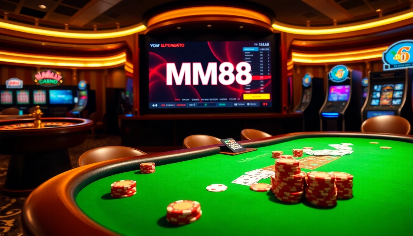 Experience thrilling MM88 casino action with vibrant poker chips and a dynamic online interface.
