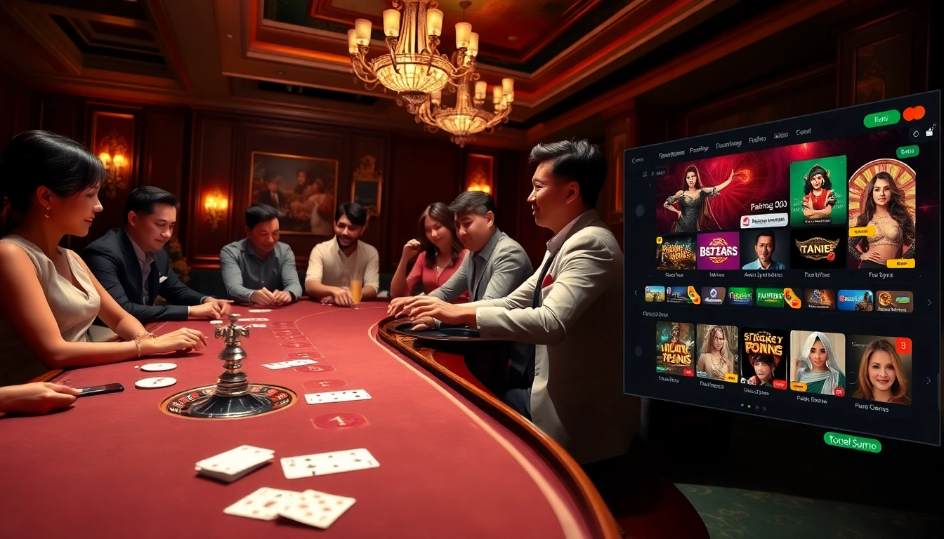 Para pemain menikmati pengalaman kasino mewah dengan permainan bertema Togelsumo dan kegembiraan yang berwarna-warni.