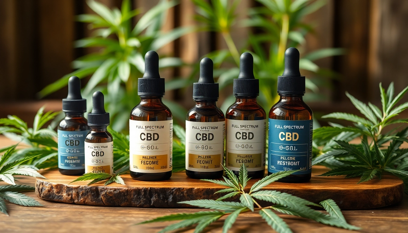 Showcase of full spectrum CBD products with natural elements and a calming atmosphere.