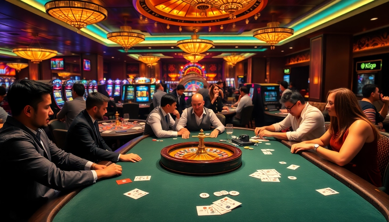KJC players engaging in a high-stakes poker game at a luxurious casino table.