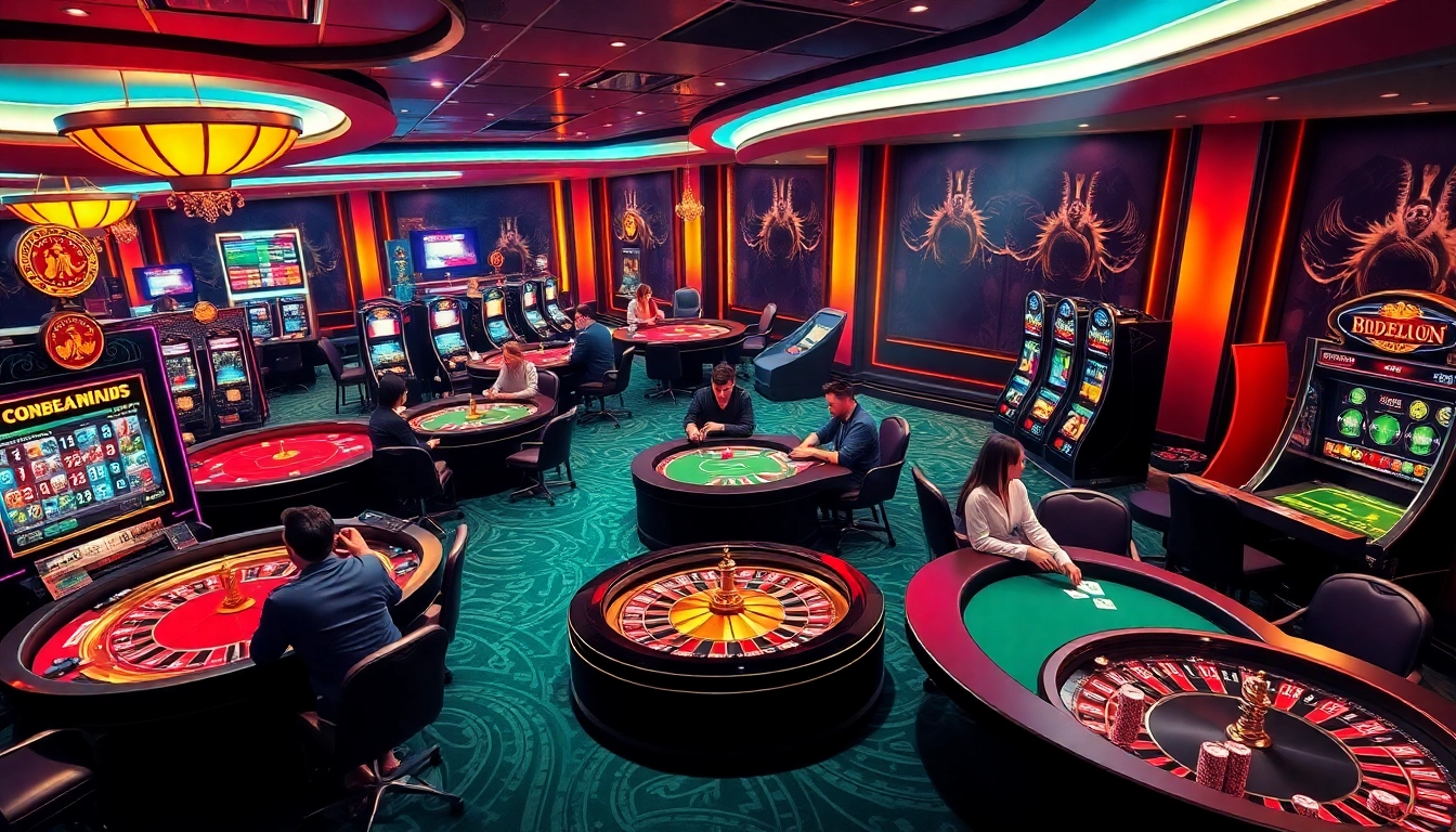 Experience the thrill of betting at cm88 com with vibrant gambling elements in an engaging casino scene.