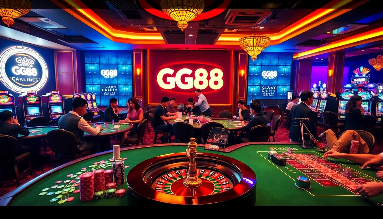 GG88 players enjoying high-stakes games at a luxurious casino table, capturing the thrill of gambling.
