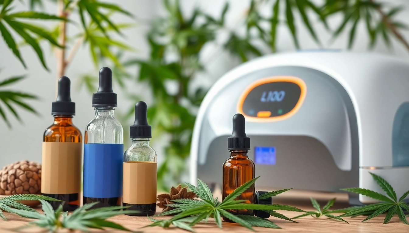 用于体脂管理的美容仪器，与高端 CBD 油产品一起，营造自然养生的环境。