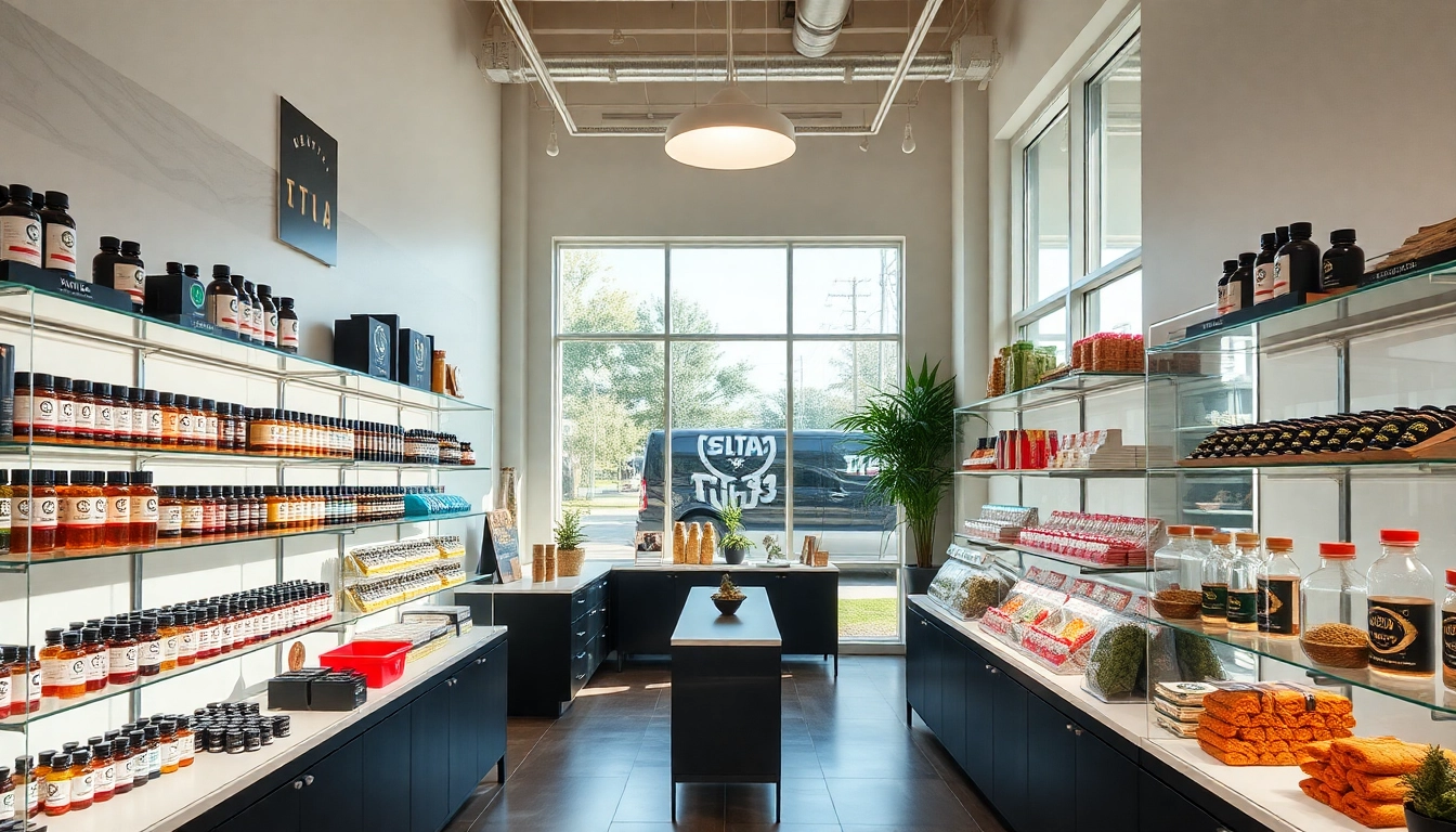 Explore Delta 8 THC Austin products in a vibrant storefront showcasing a range of items.