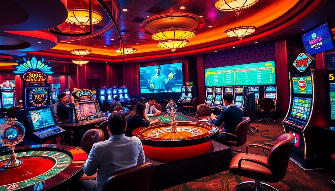 Experience the thrill of 98win đăng nhập while playing at a luxury casino with vibrant games and interactive displays.