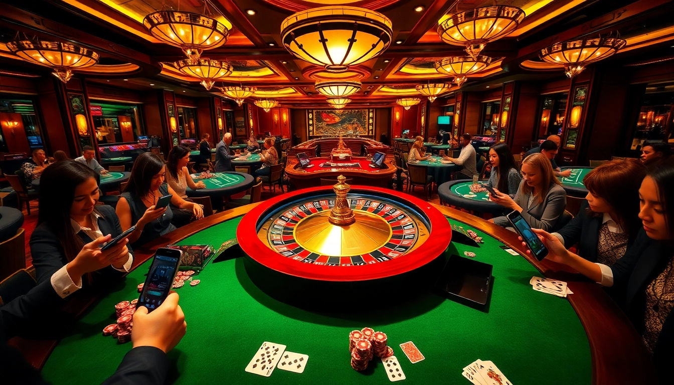 Experience sbobet login in a vibrant casino setting with players and gaming tables.