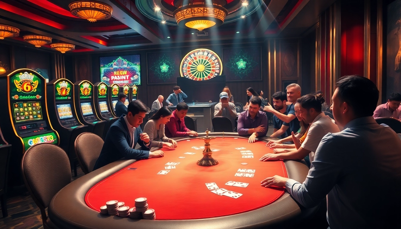 Players at a vibrant casino table strategically betting at New88bet.us, capturing the thrill of gambling.