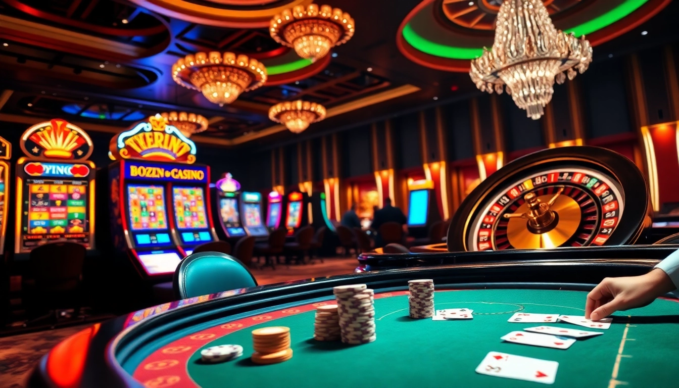 Engaged players enjoying the thrilling atmosphere of Luckywin's casino with vibrant gaming tables.