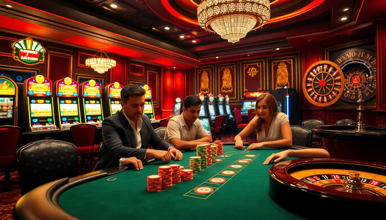 Engaging people playing poker at a glamorous casino, highlighting BDJL's vibrant gaming atmosphere.