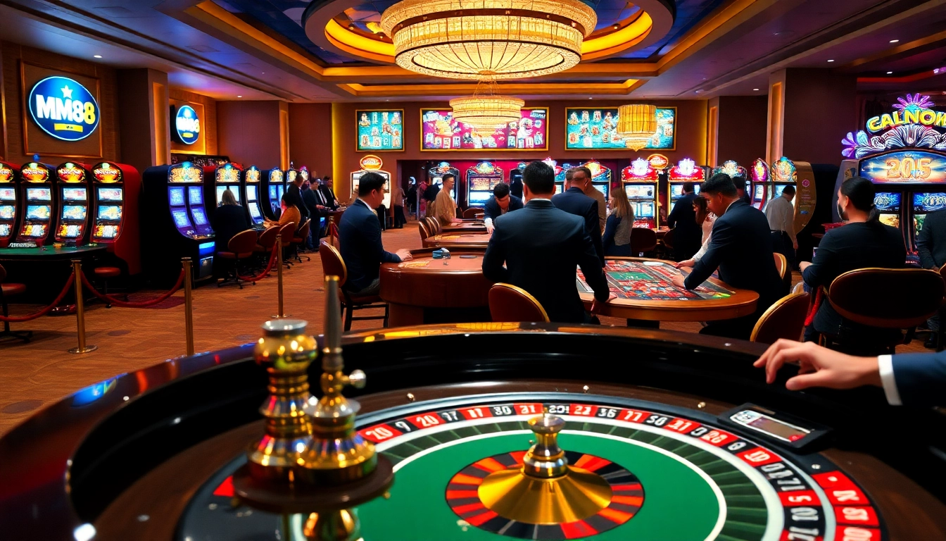 Experience thrilling gameplay at MM88 casino with vibrant roulette and slot machines.