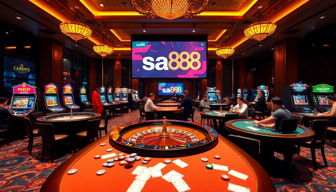 Experience vibrant gaming at sa88 with roulette tables, slot machines, and engaged players.