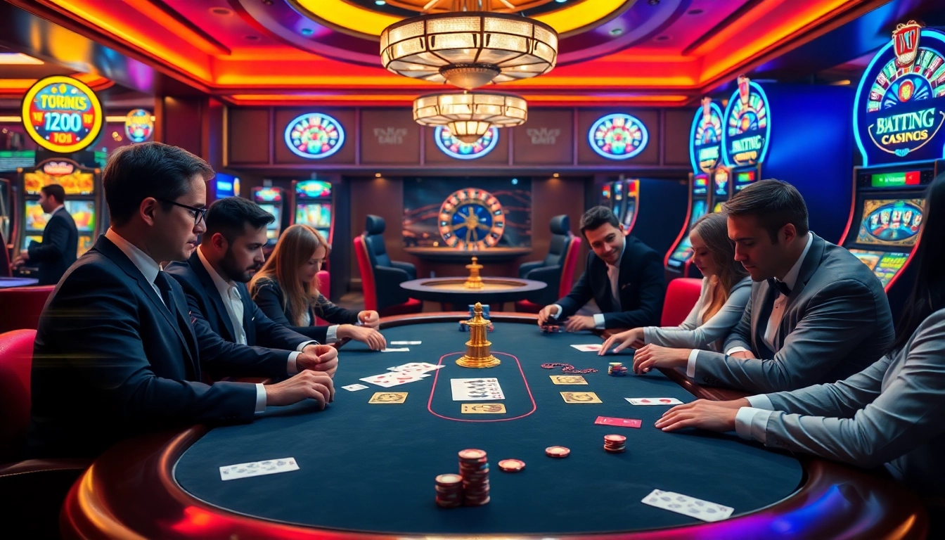 Engaging poker players enjoying a thrilling game under the vibrant atmosphere of viral88.