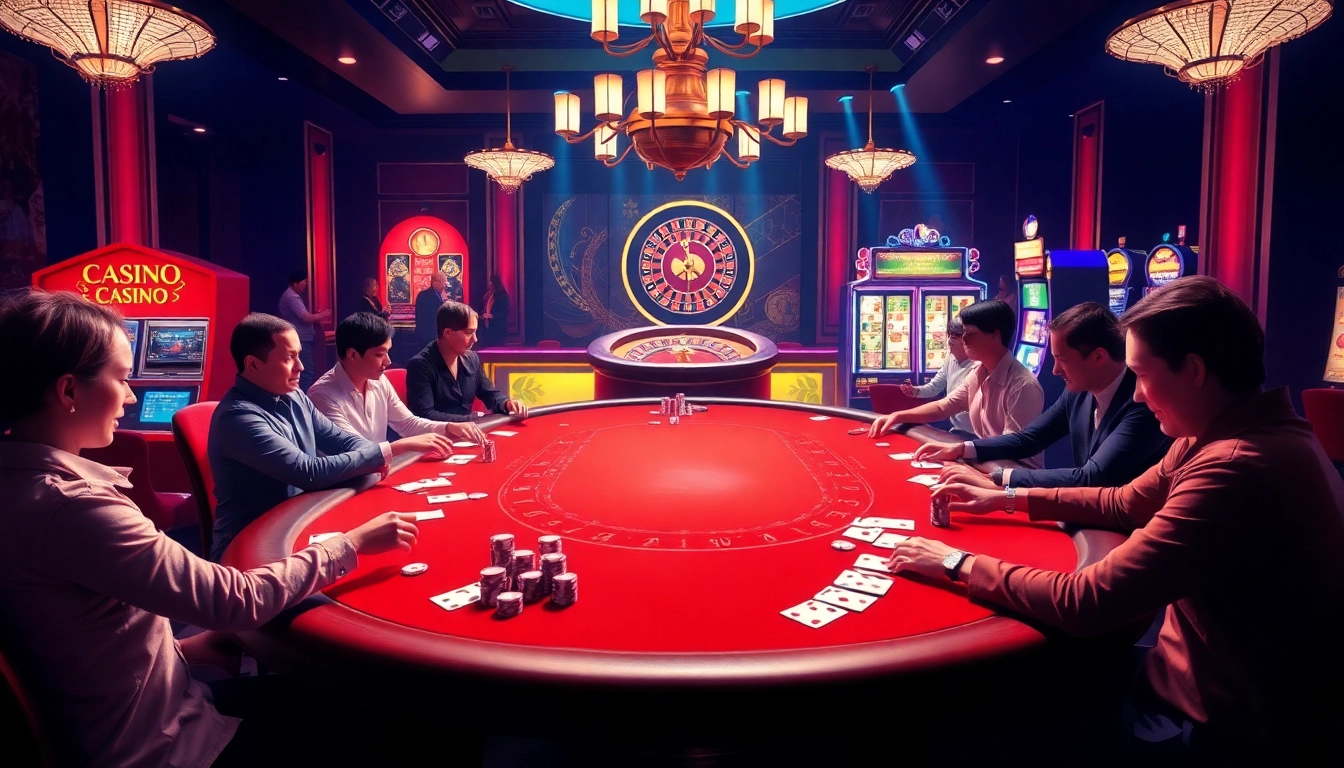 Players enjoying an exciting game at the MM88 casino table with poker chips and cards