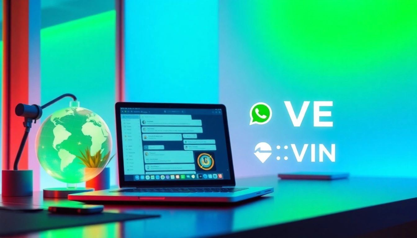 展示 WhatsApp Web 功能与快连VPN 集成以实现安全通信的互动工作区。