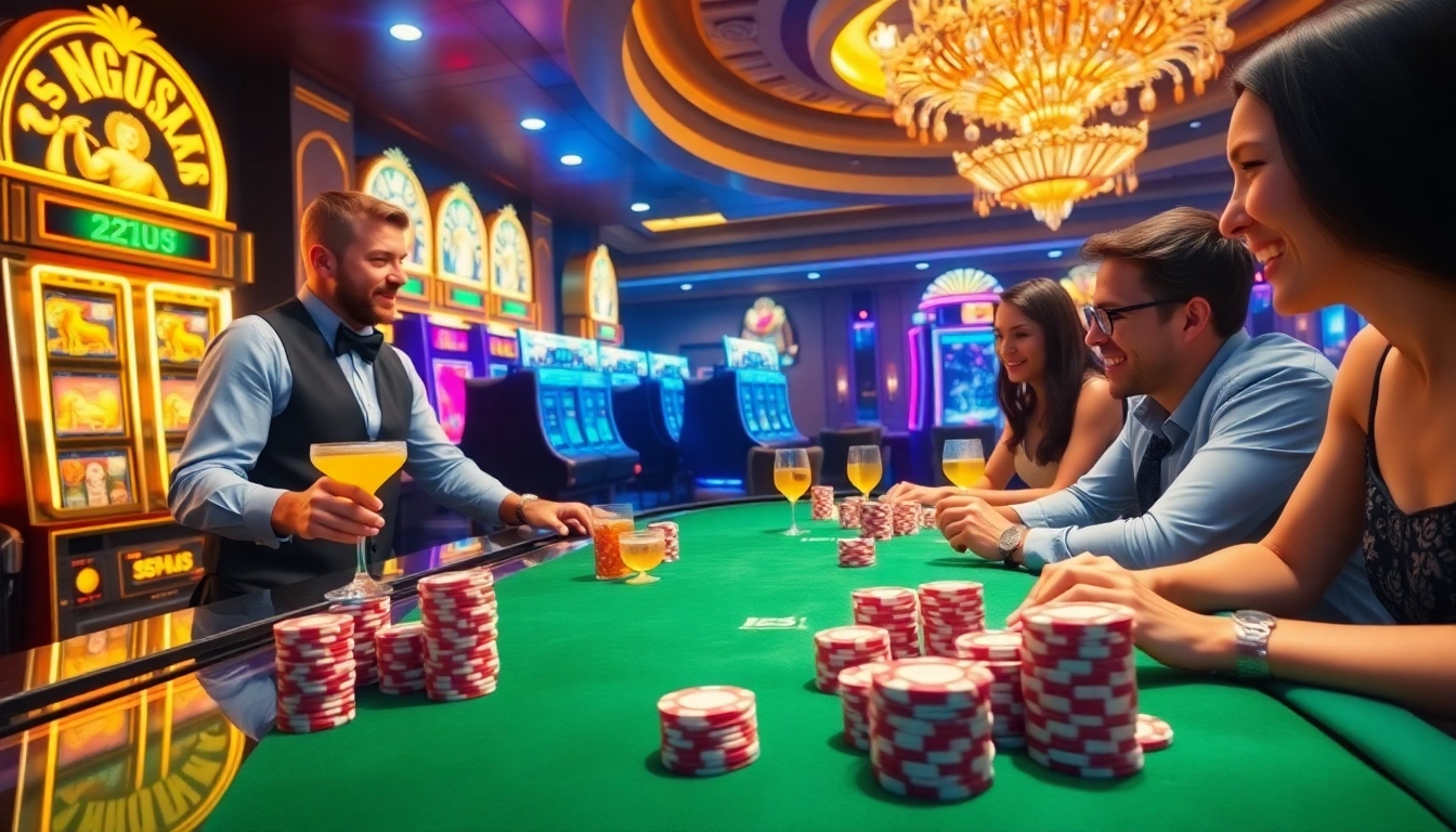 Engaging players spinning the slot zeus machine amidst a lively casino atmosphere.