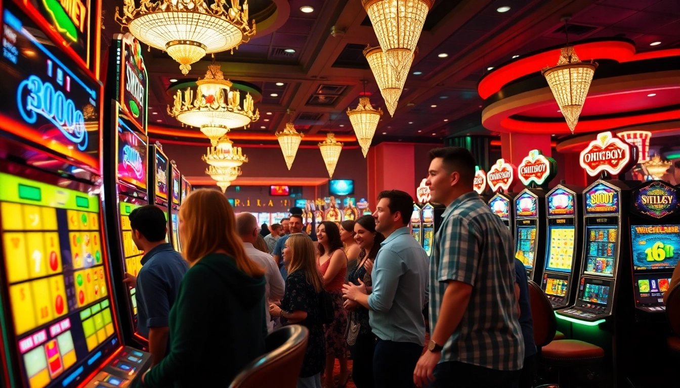 Experience the thrill of winning at onicplay with vibrant slot machines and joyful players.