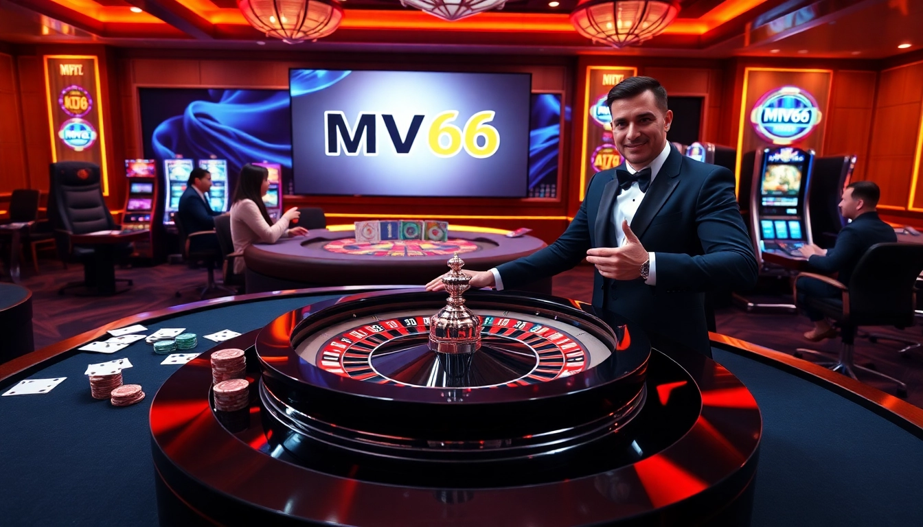 Exciting casino gameplay at MV66 with roulette table, cards, and players engaged in action.