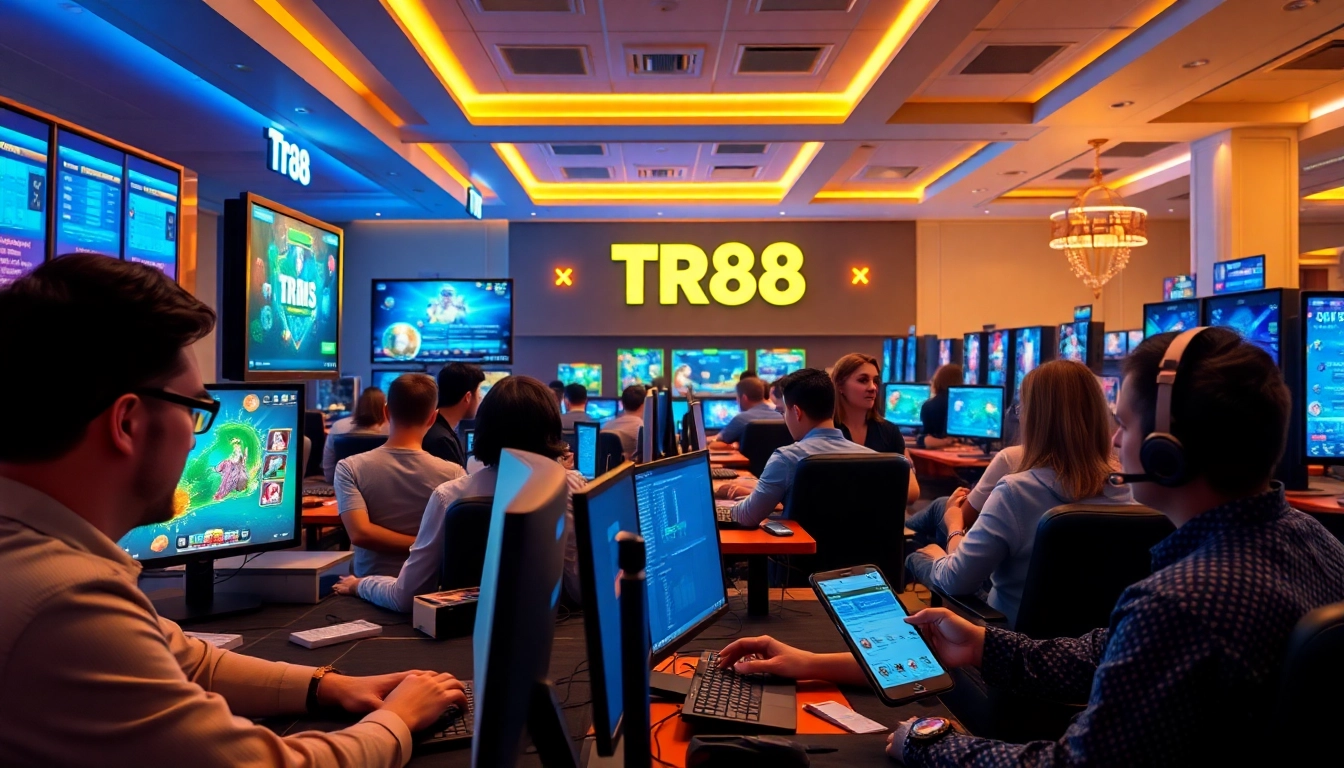 Dynamic online gaming scene featuring players at https://tr88.gg/ enjoying various casino games.