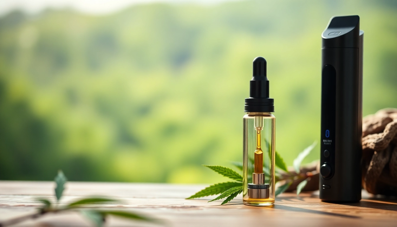 Showcasing a cbd oil vape device with natural elements, highlighting its calming features.