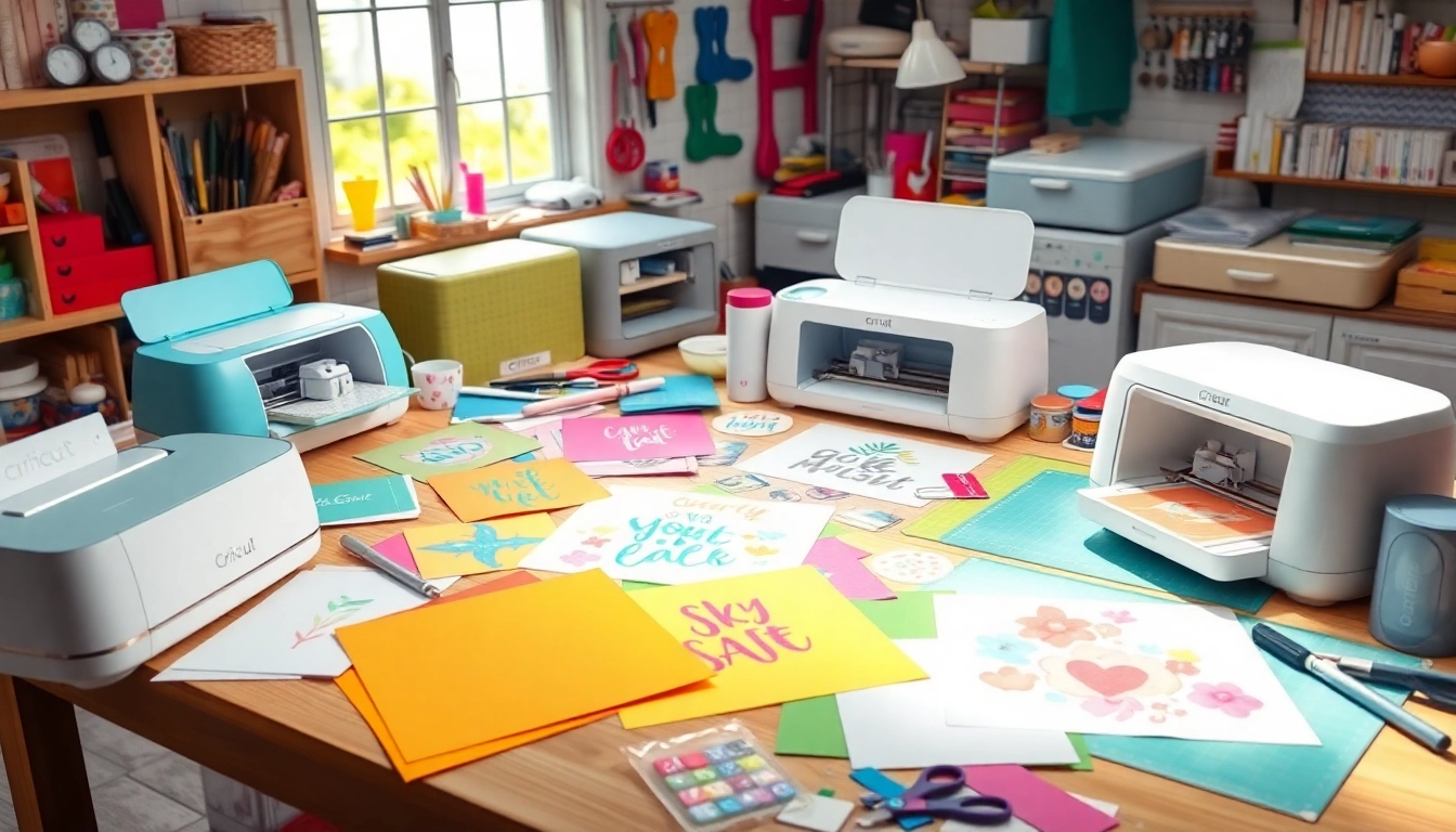 Cricut SVG designs showcased in a colorful crafting workspace with cutting tools.