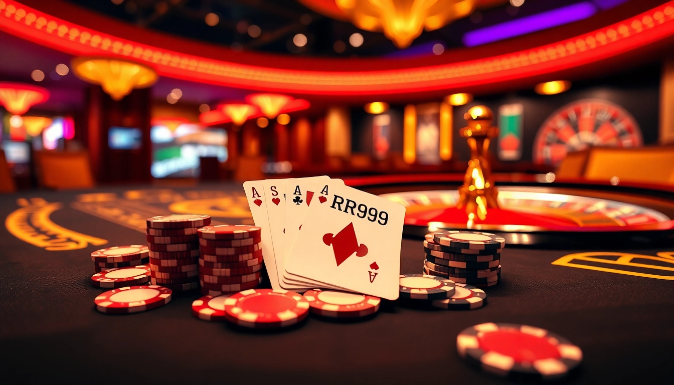 Experience the thrill of RR99 at an exquisite poker table with customized cards and chips.