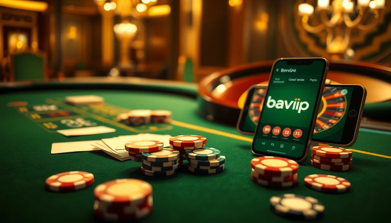 Bayvip online casino scene showcasing vibrant poker chips and immersive mobile gaming experience.
