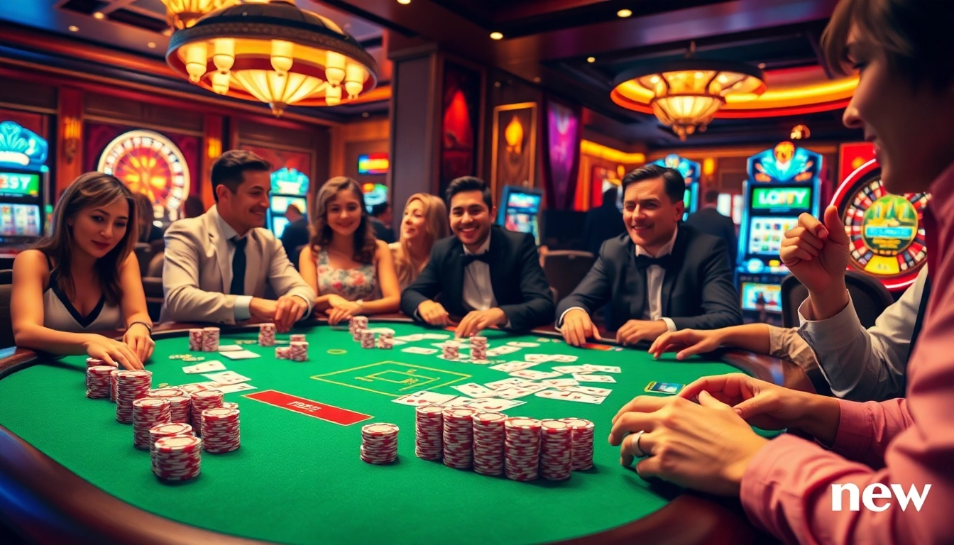Experience the thrill of high-stakes poker at 888new in an opulent casino setting with vibrant lights.