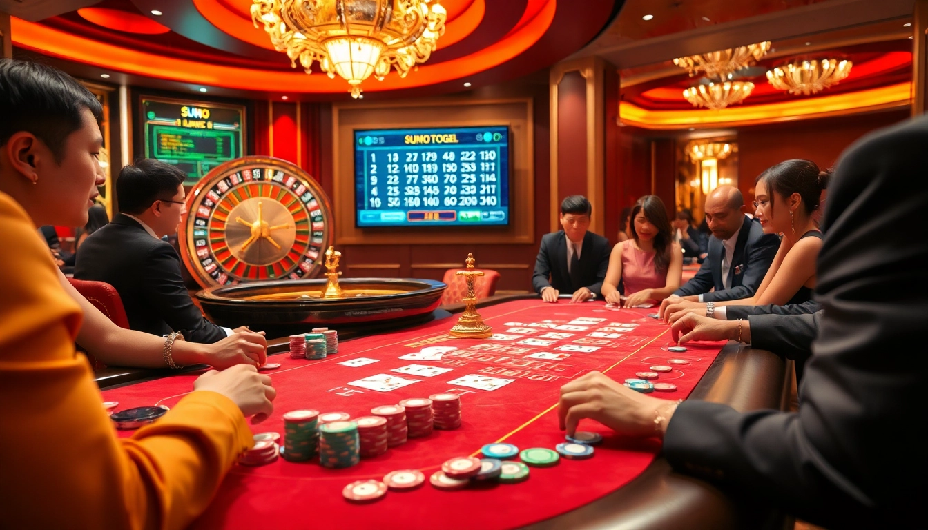 Rasakan kegembiraan Sumo Togel di meja kasino mewah dengan chip berwarna-warni, kartu, dan rolet.