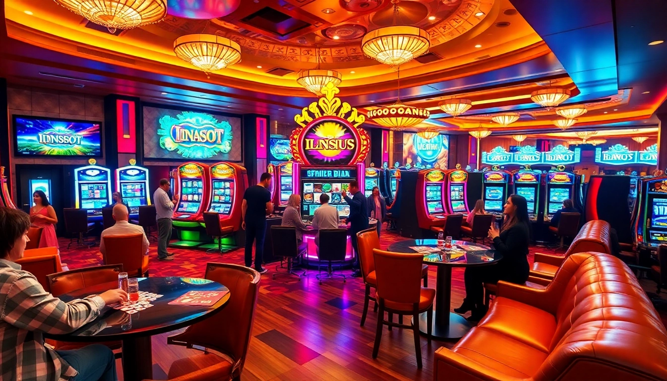 Players enjoying the excitement of idnslot machines in a luxury casino setting.